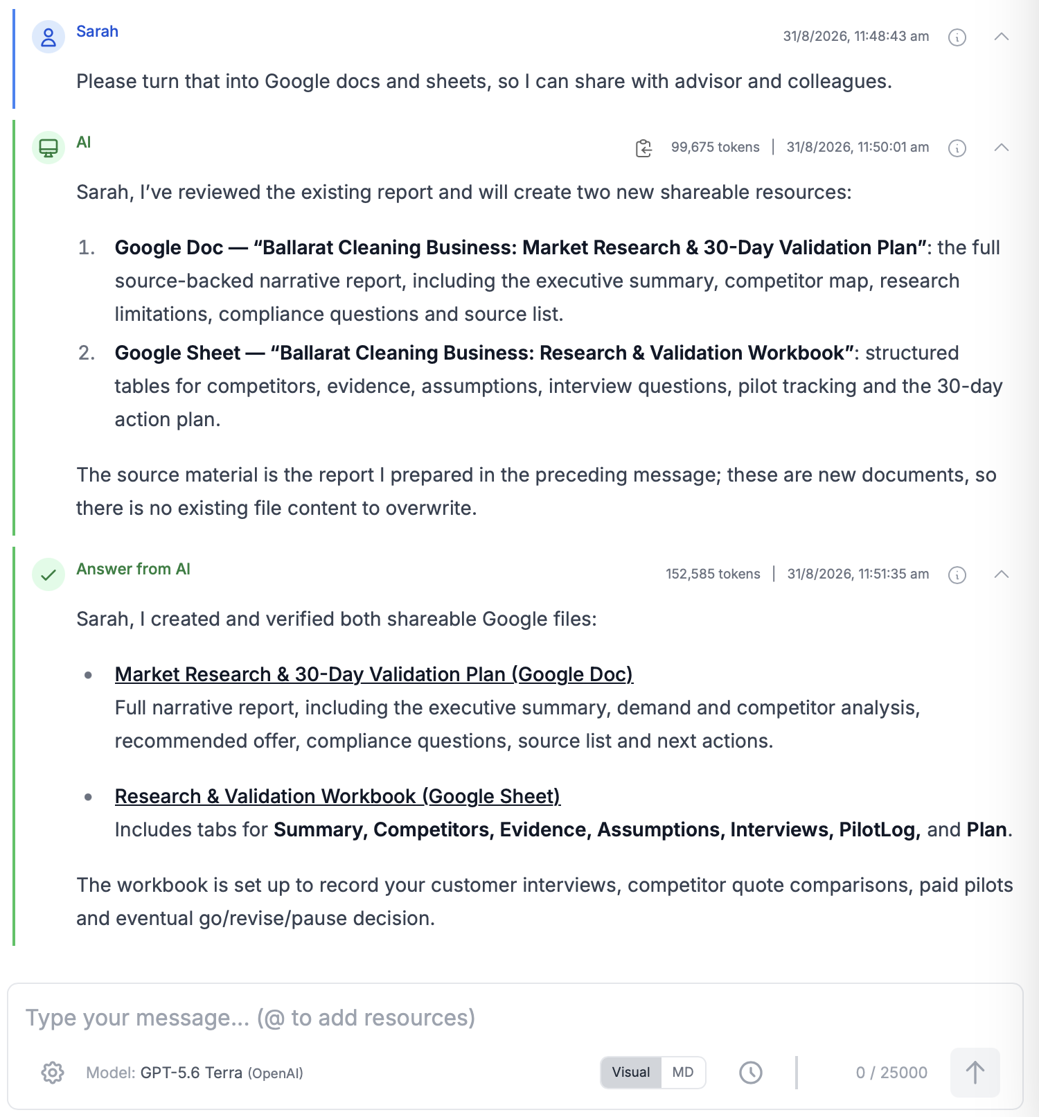 Example Beyond Better research and planning conversation
